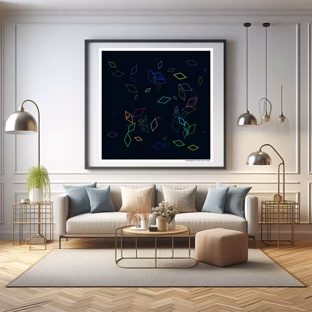 61 lozenges on hollow trace of black in room setting