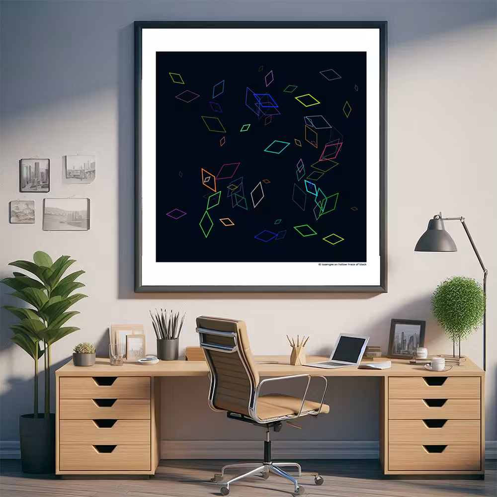 61 lozenges on hollow trace of black in room setting