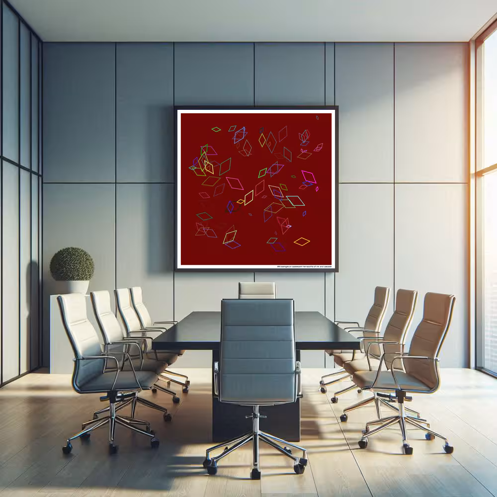 89 lozenges on opalescent terracotta of ink and cascade in room setting