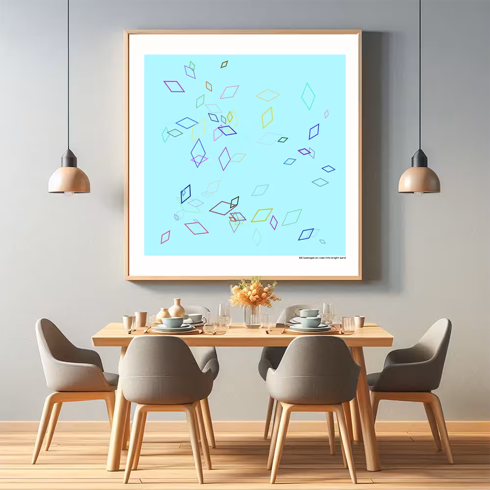 65 lozenges on rose into bright sand in room setting