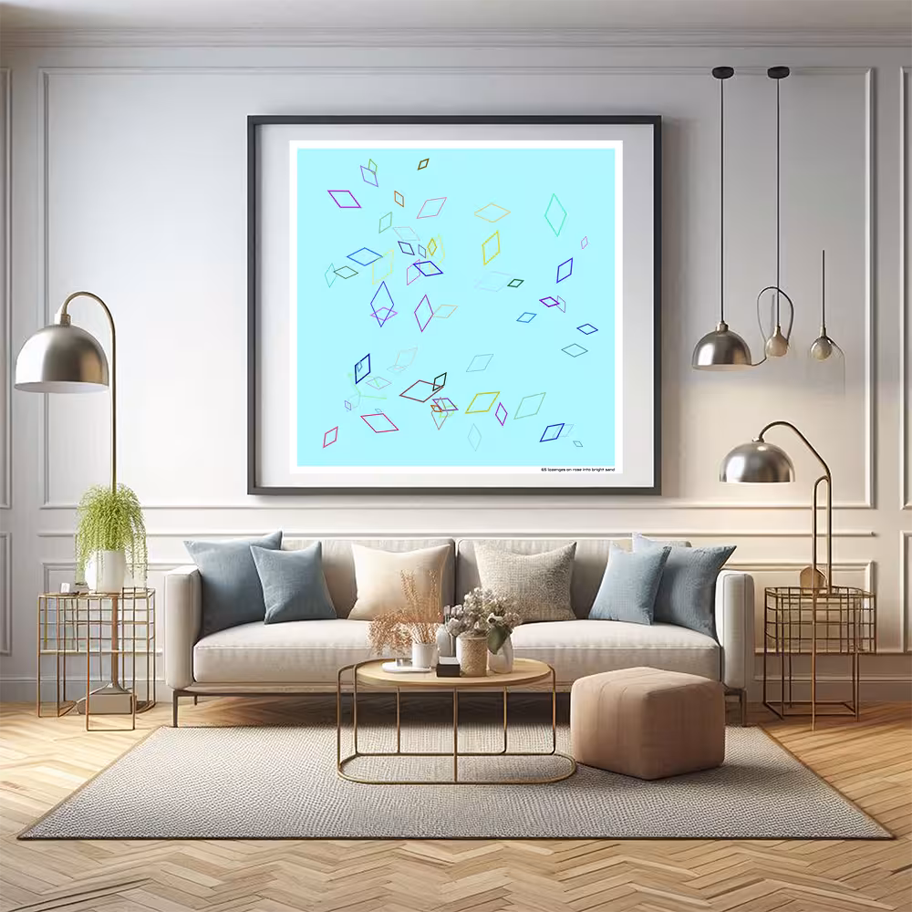 65 lozenges on rose into bright sand in room setting