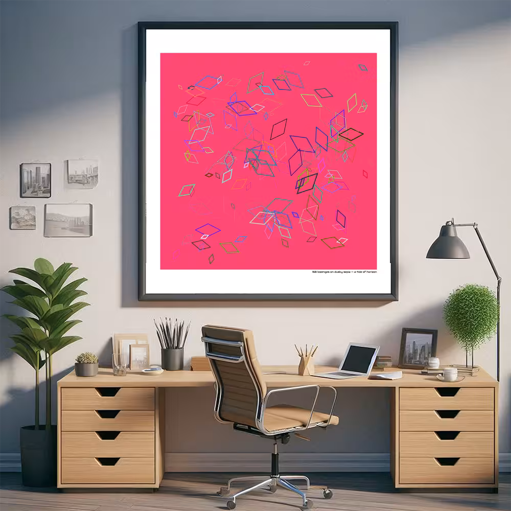 168 lozenges on dusky sepia — a tide of horizon in room setting