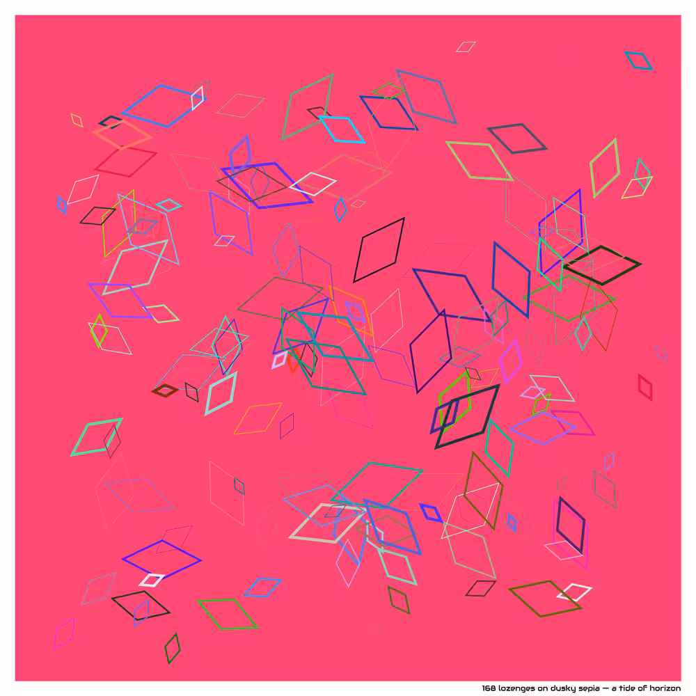 168 lozenges on dusky sepia — a tide of horizon