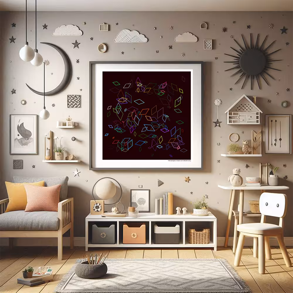 148 lozenges on black over delicate ivory in room setting