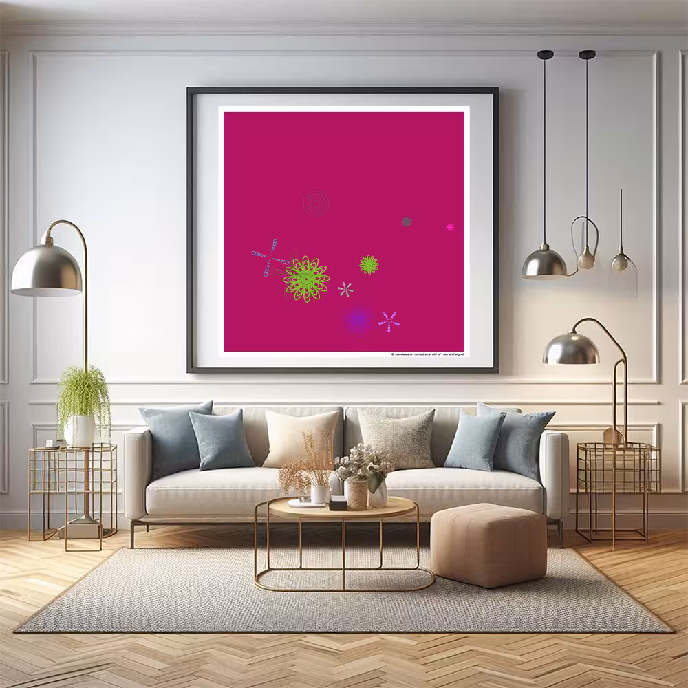 10 mandalas on muted emerald of ruin and signal in room setting