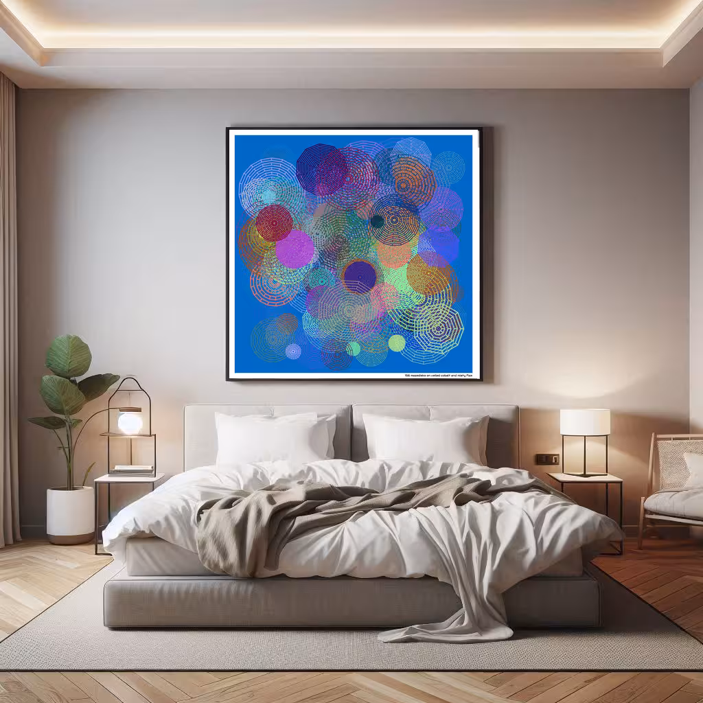 156 mazedisks on veiled cobalt and misty flax in room setting