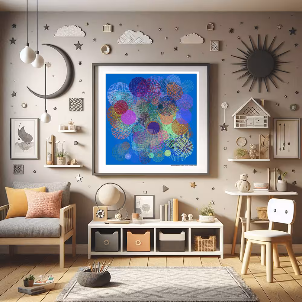 156 mazedisks on veiled cobalt and misty flax in room setting