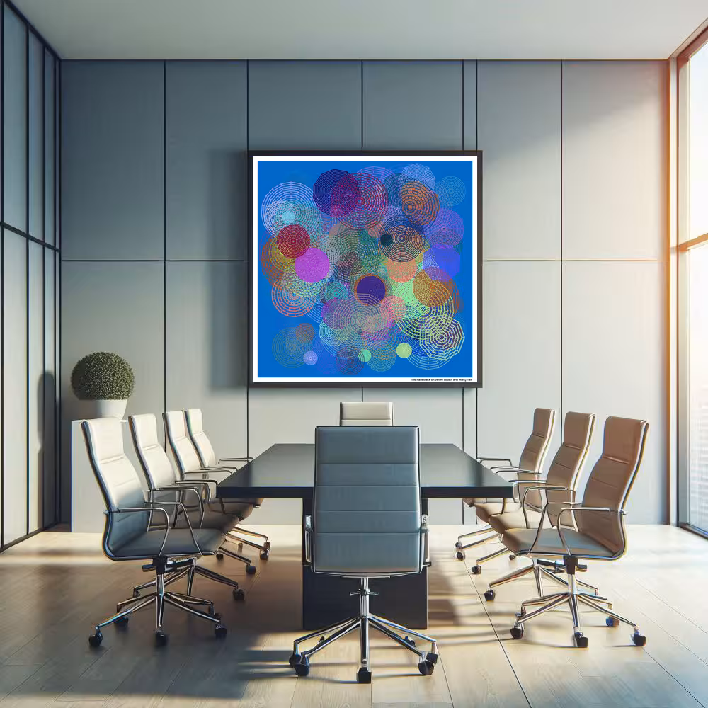 156 mazedisks on veiled cobalt and misty flax in room setting