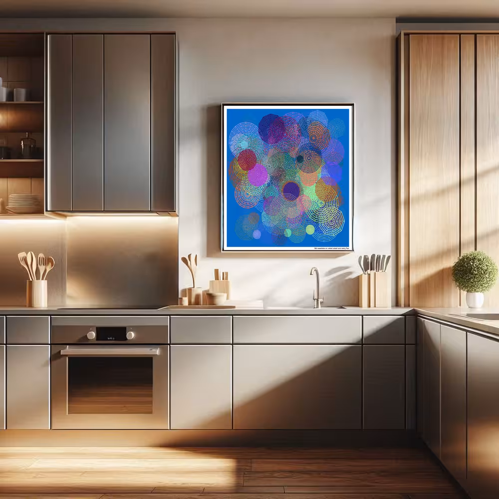 156 mazedisks on veiled cobalt and misty flax in room setting