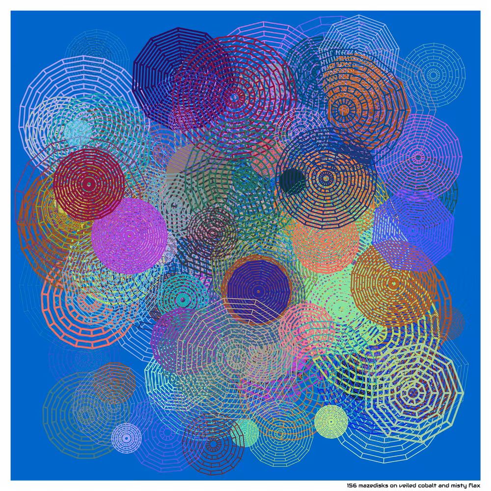 156 mazedisks on veiled cobalt and misty flax