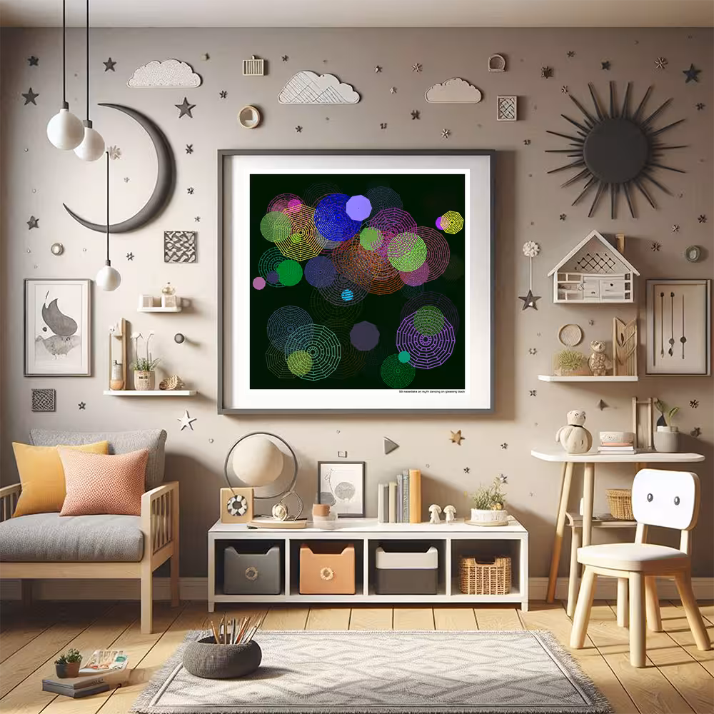 59 mazedisks on myth dancing on gleaming black in room setting