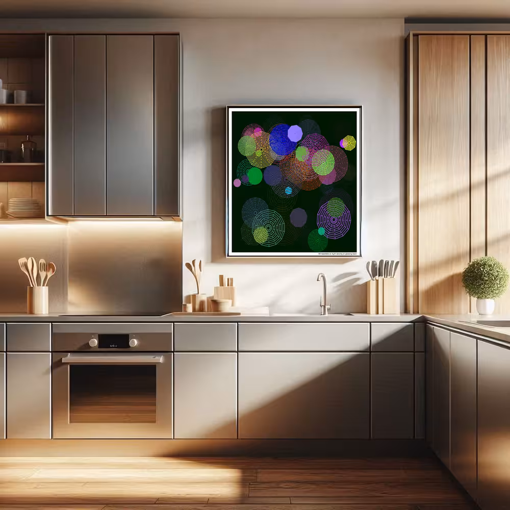 59 mazedisks on myth dancing on gleaming black in room setting