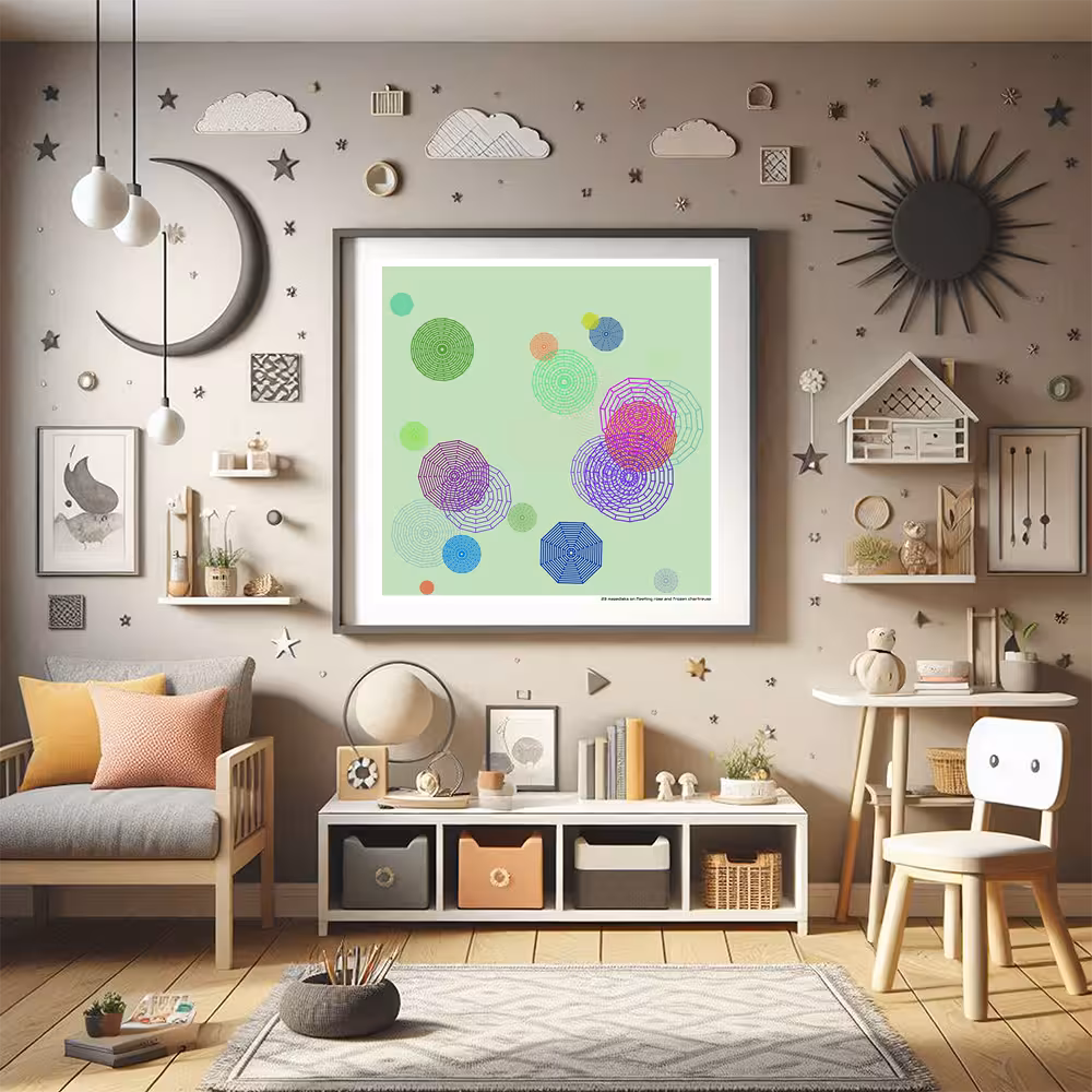 23 mazedisks on fleeting rose and frozen chartreuse in room setting