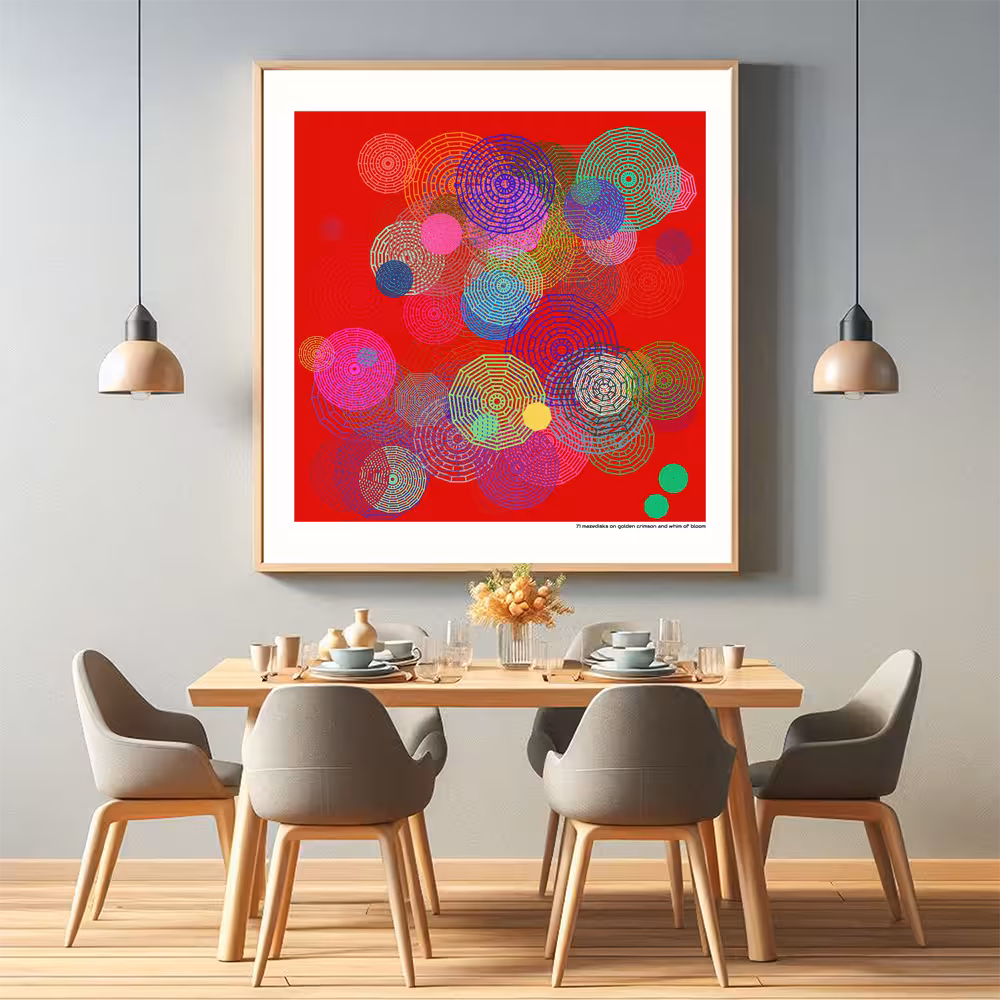 71 mazedisks on golden crimson and whim of bloom in room setting