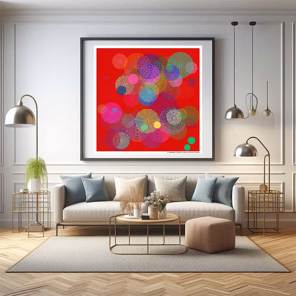 71 mazedisks on golden crimson and whim of bloom in room setting