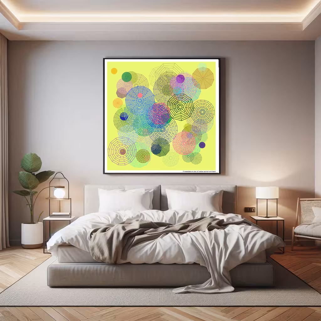 71 mazedisks on star of mellow apricot and black in room setting