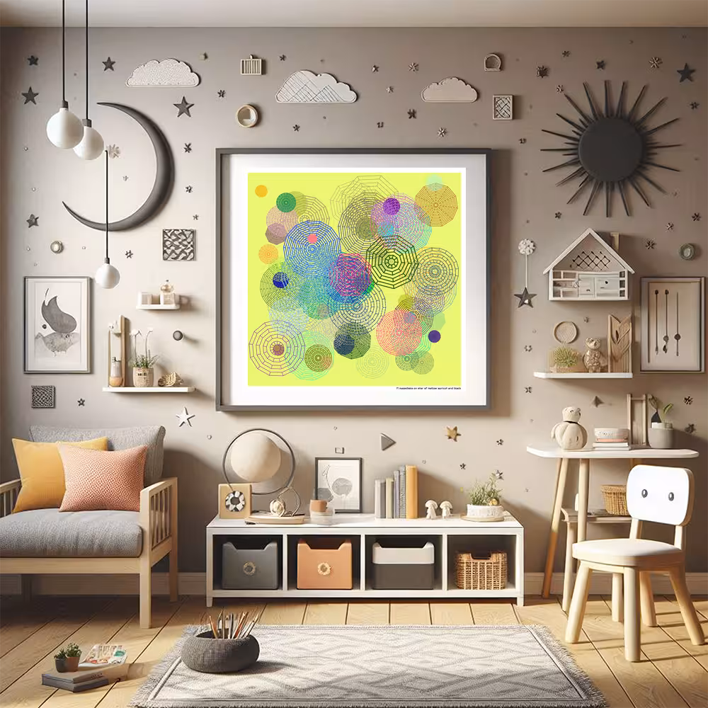 71 mazedisks on star of mellow apricot and black in room setting