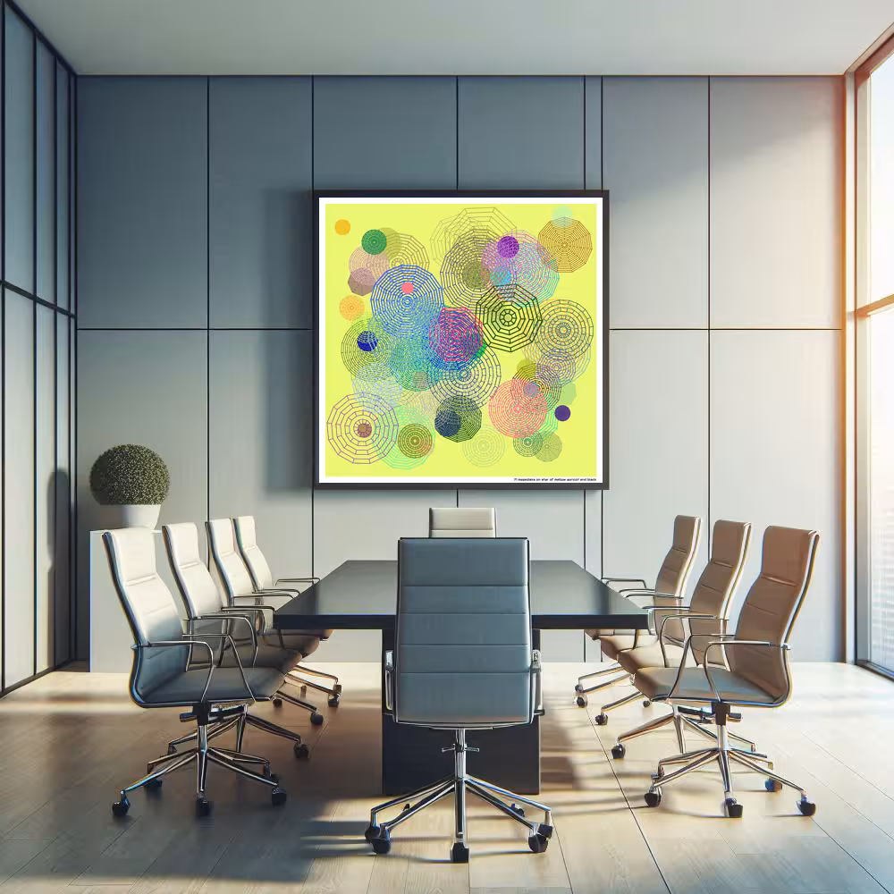 71 mazedisks on star of mellow apricot and black in room setting