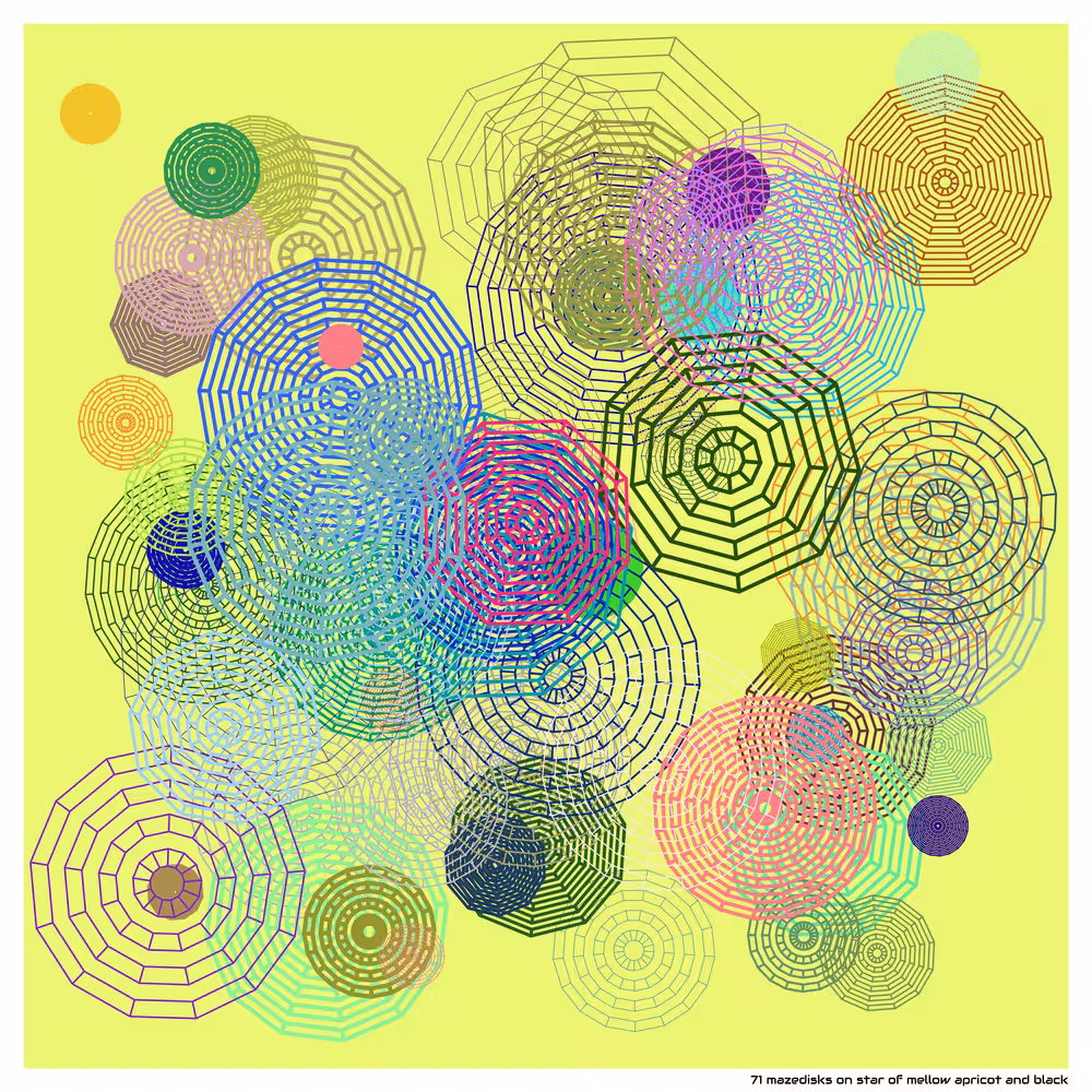 71 mazedisks on star of mellow apricot and black