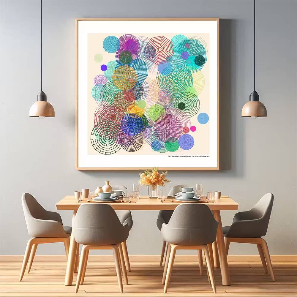 104 mazedisks on dusty ivory — a return of covenant in room setting