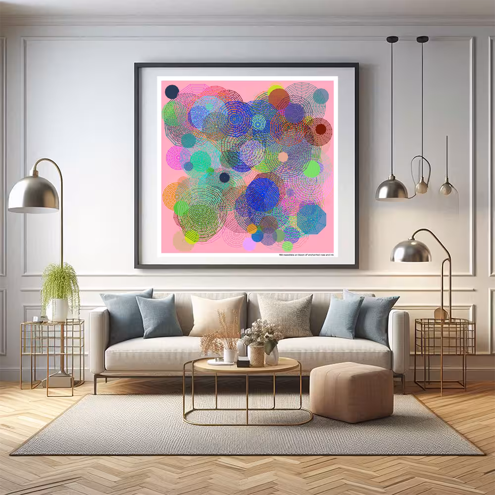 193 mazedisks on bloom of enchanted rose and ink in room setting