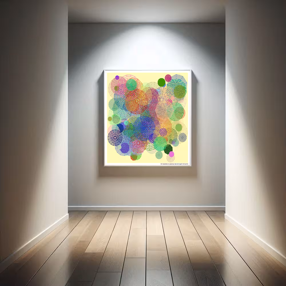 134 mazedisks on gleaming rose and mystic terracotta in room setting