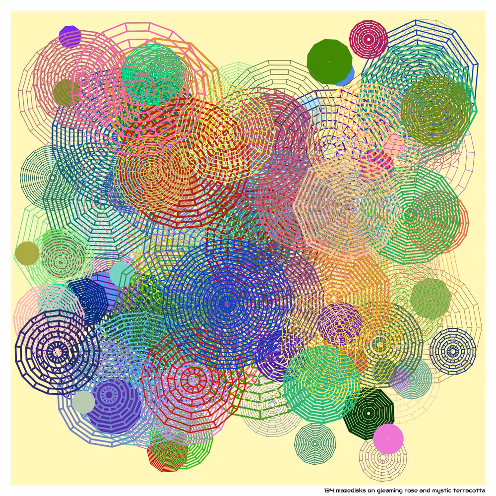 134 mazedisks on gleaming rose and mystic terracotta