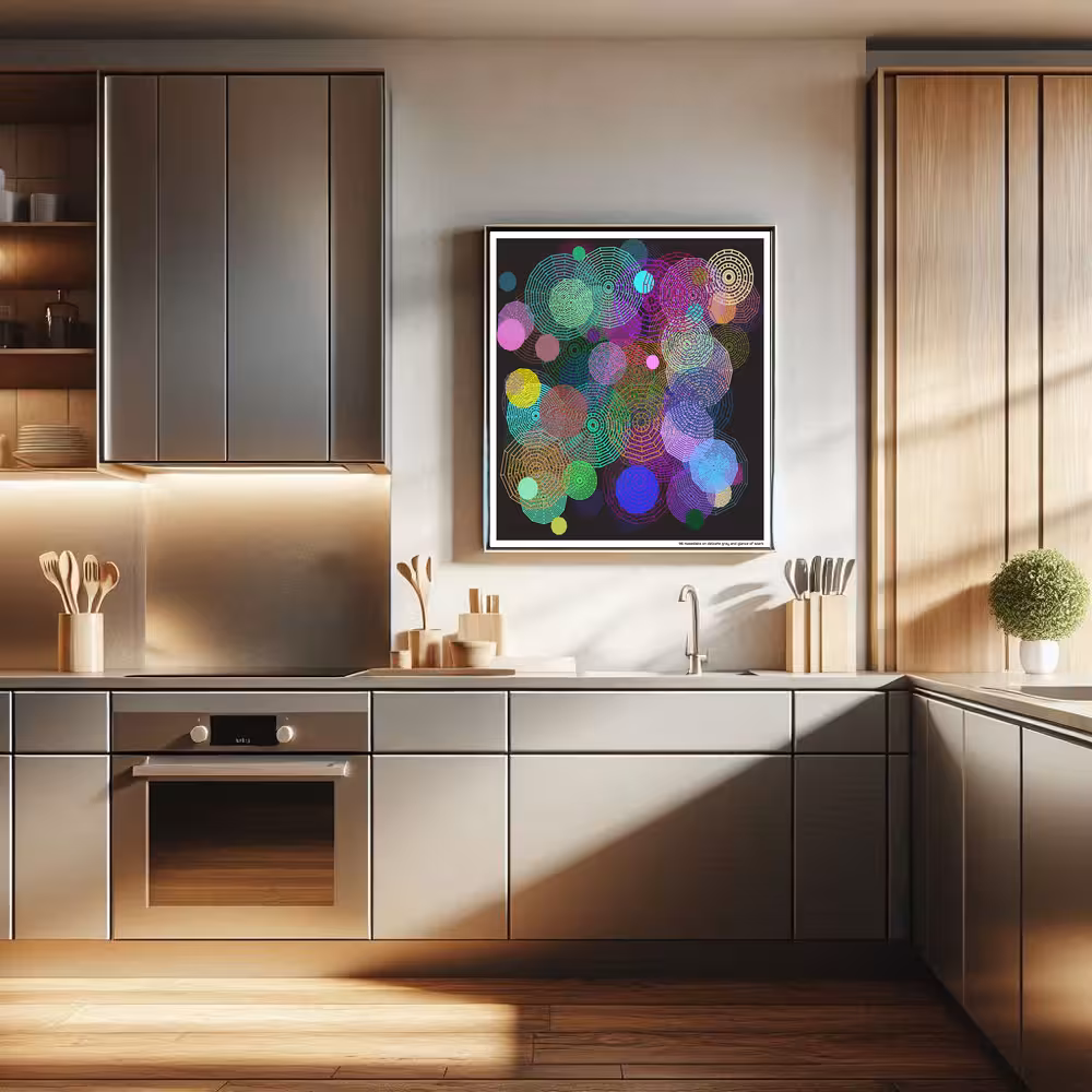 96 mazedisks on delicate gray and glance of spark in room setting