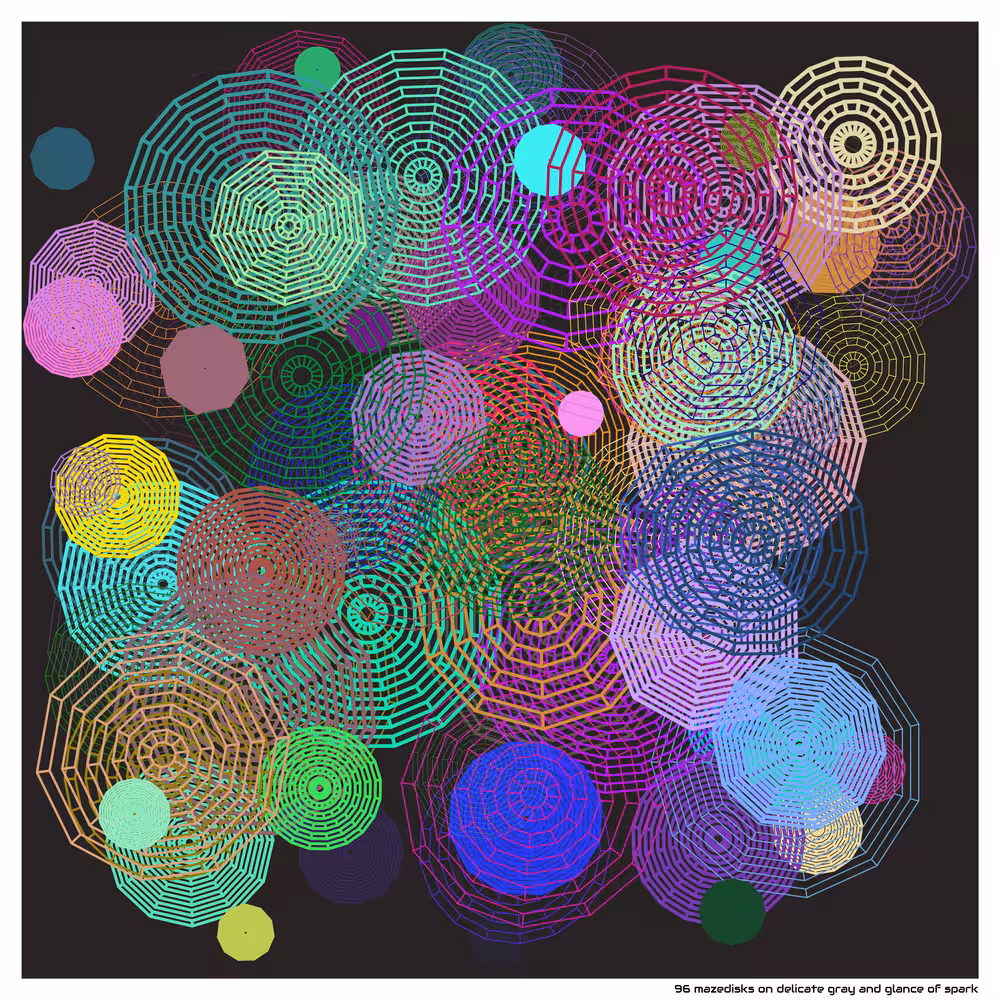 96 mazedisks on delicate gray and glance of spark