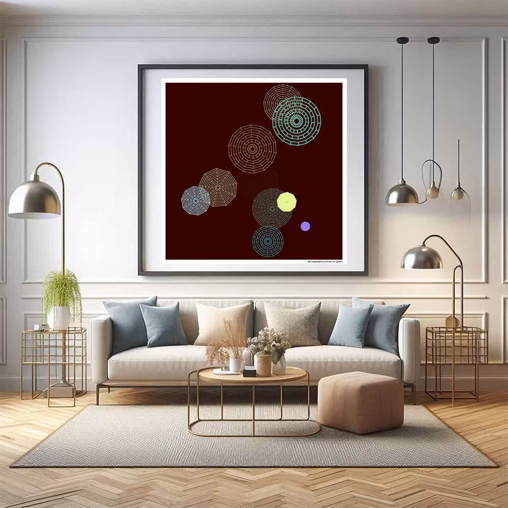 10 mazedisks on snow on gleam in room setting