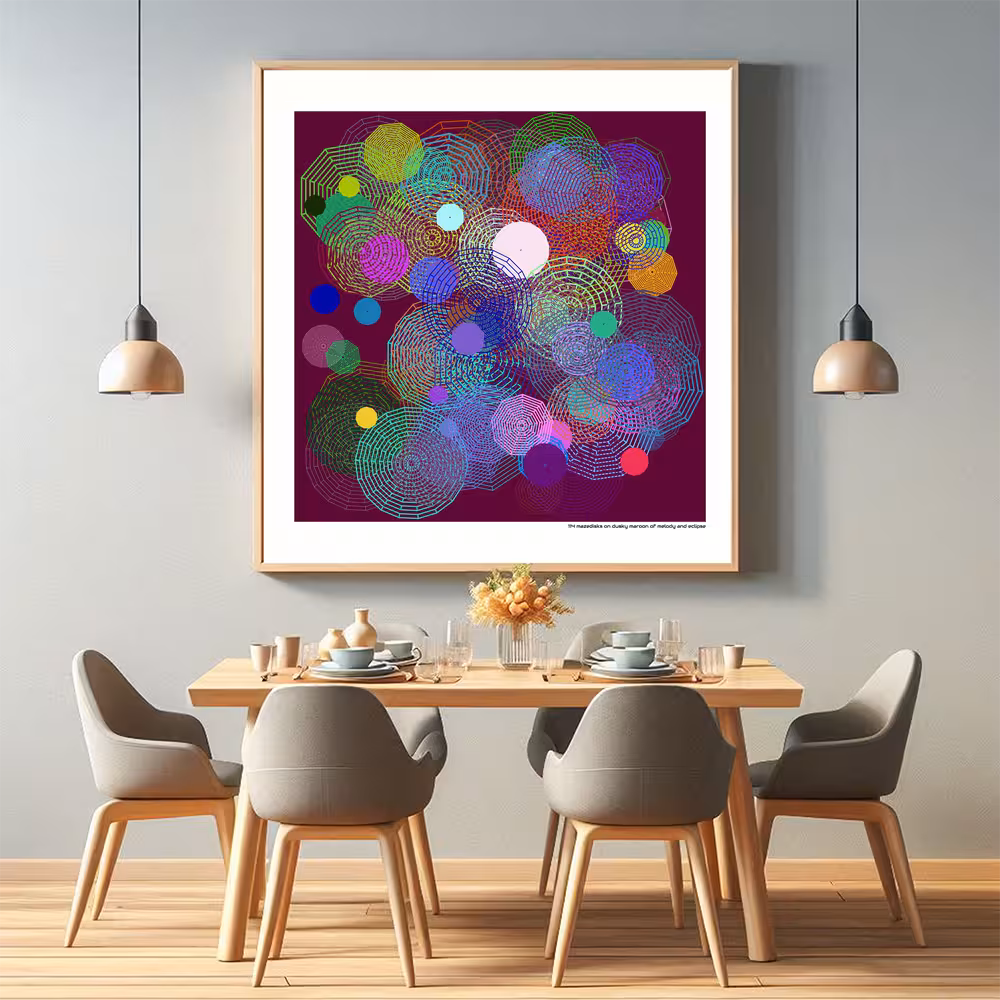 114 mazedisks on dusky maroon of melody and eclipse in room setting