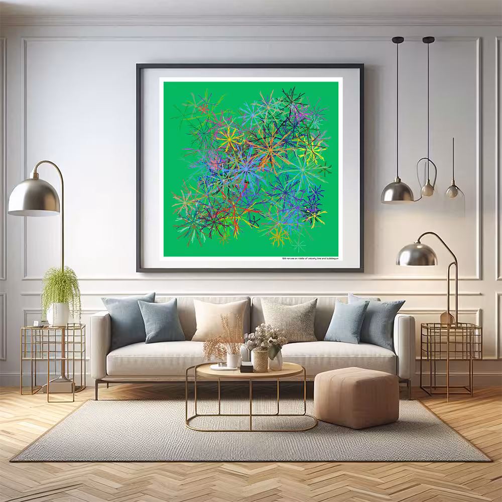 159 nerves on riddle of velvety lime and bubblegum in room setting