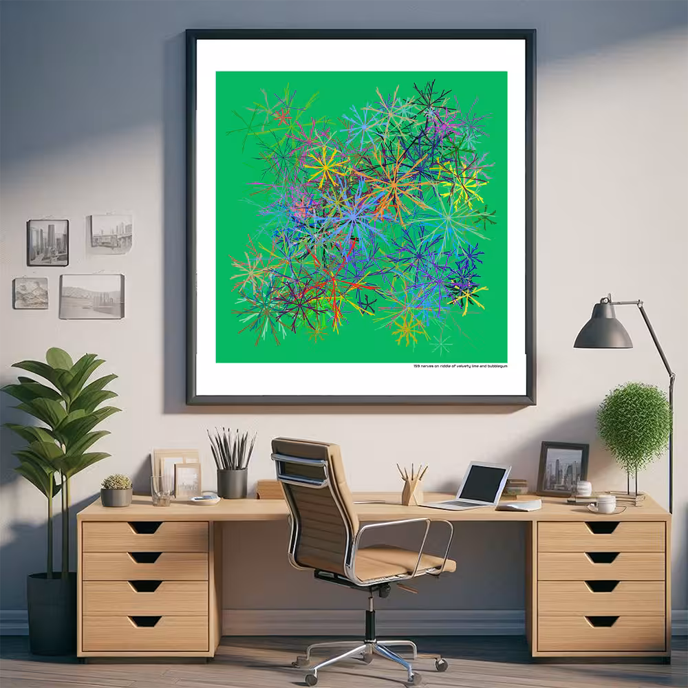 159 nerves on riddle of velvety lime and bubblegum in room setting