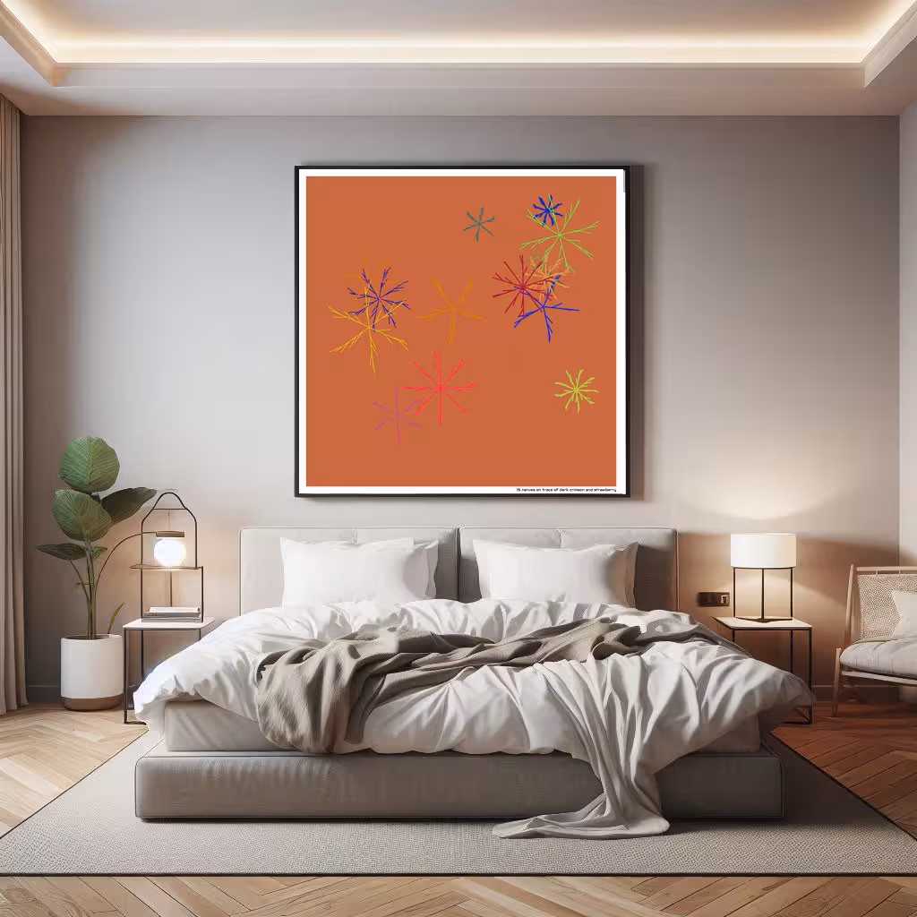 15 nerves on trace of dark crimson and strawberry in room setting