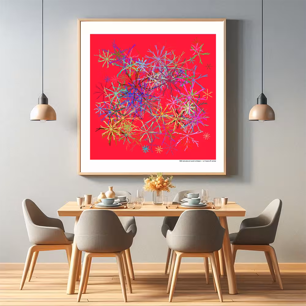 133 nerves on lucid crimson — a trace of verse in room setting