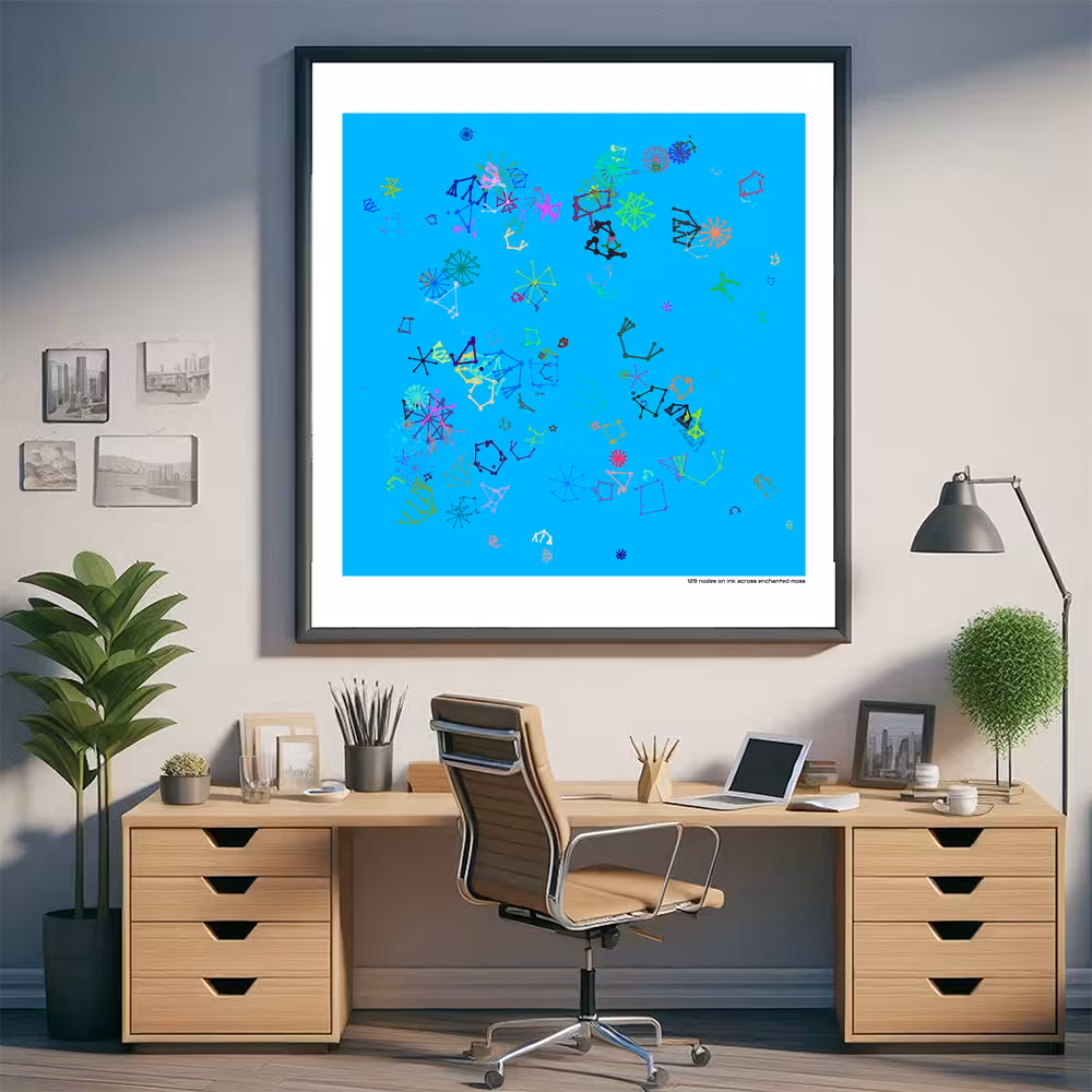 129 nodes on ink across enchanted moss in room setting