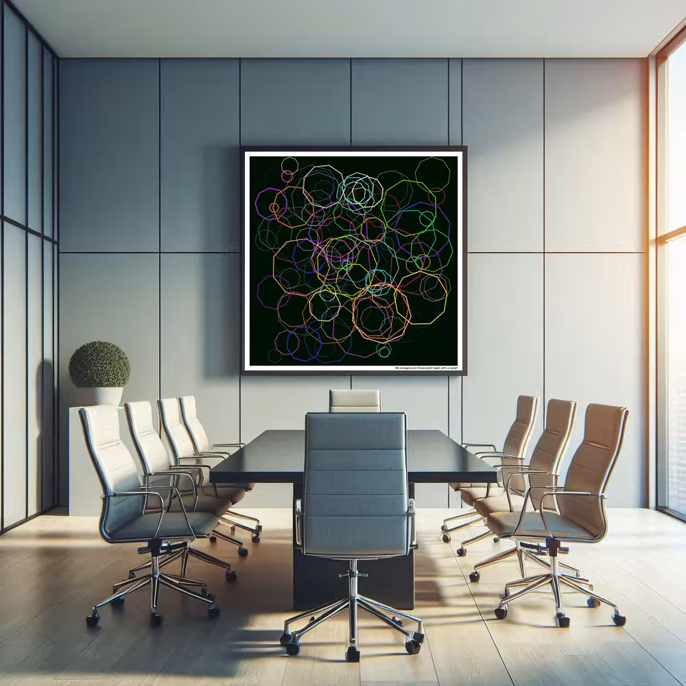 96 nonagons on translucent black with a comet in room setting