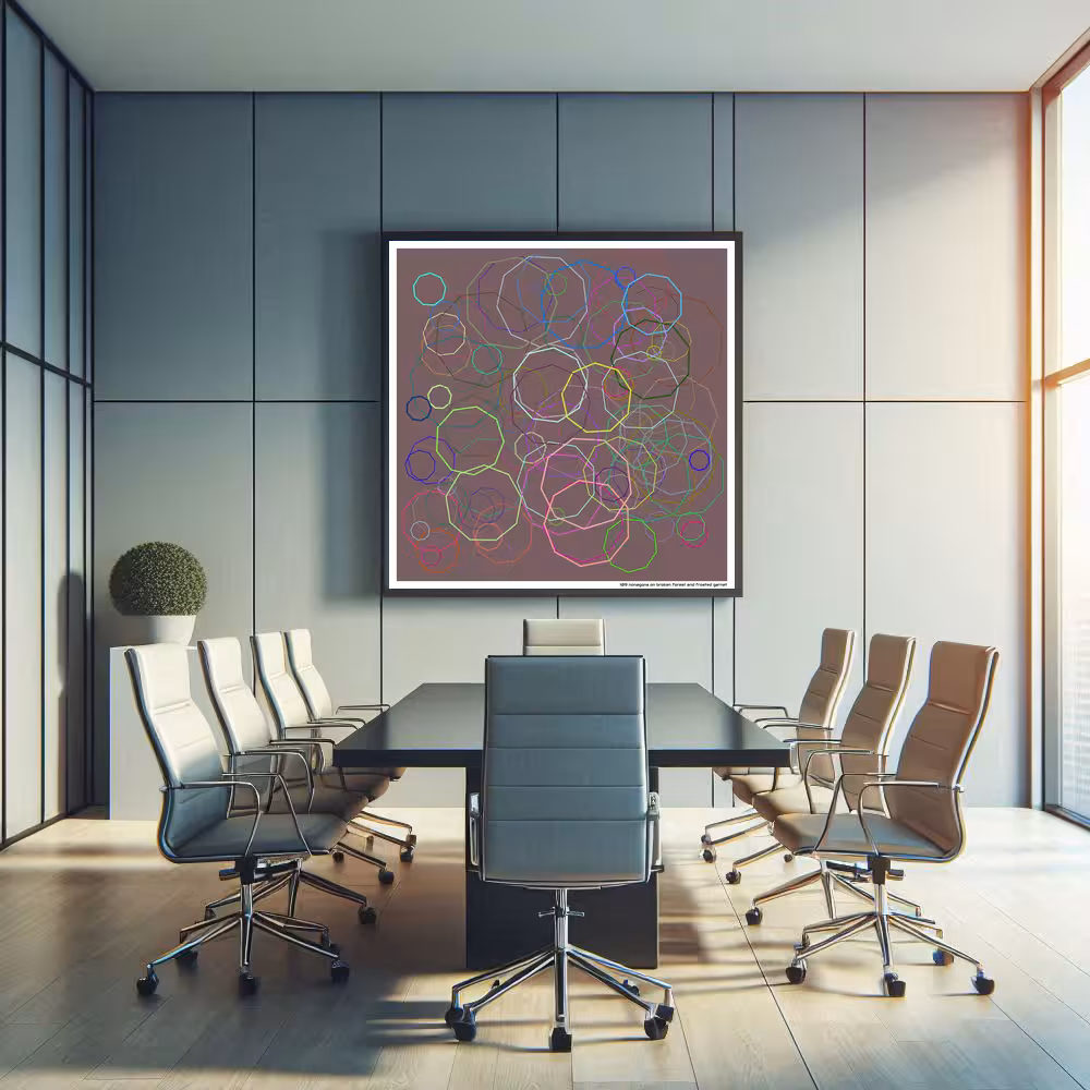 109 nonagons on broken forest and frosted garnet in room setting