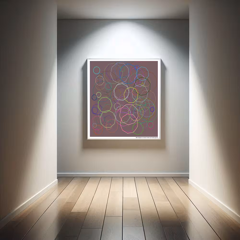 109 nonagons on broken forest and frosted garnet in room setting