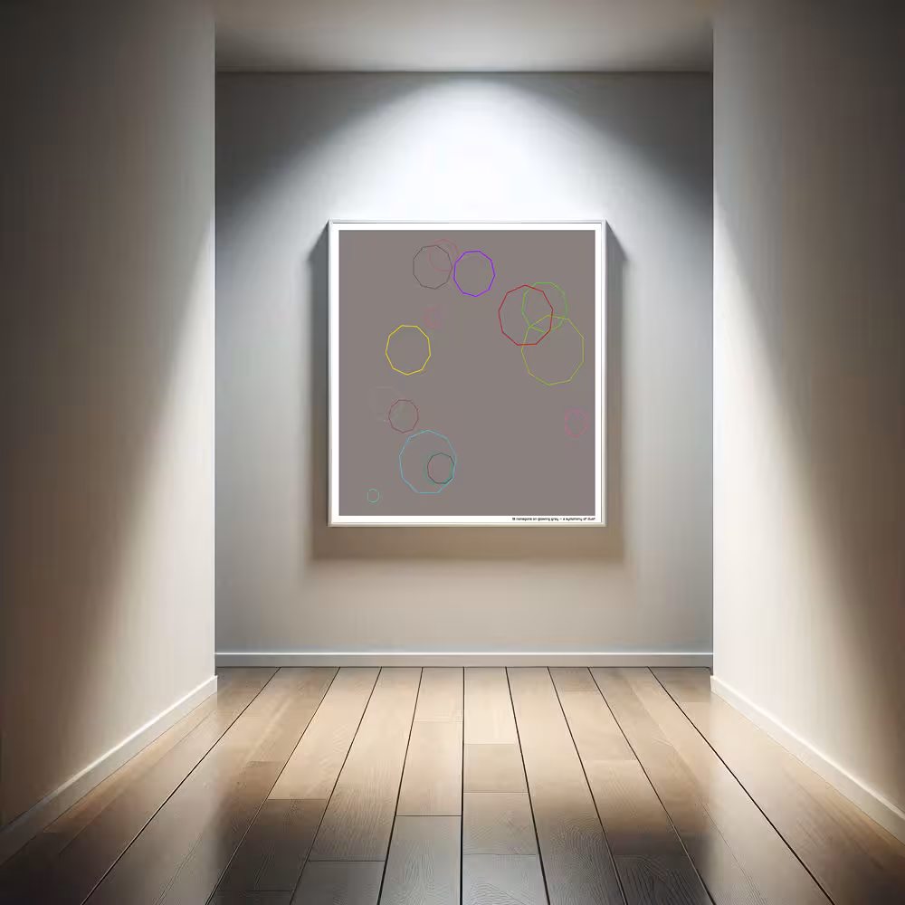 18 nonagons on glowing gray — a symphony of dust in room setting