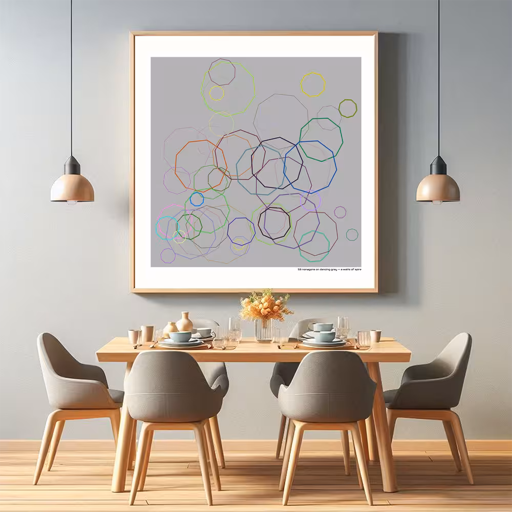 53 nonagons on dancing gray — a waltz of spire in room setting