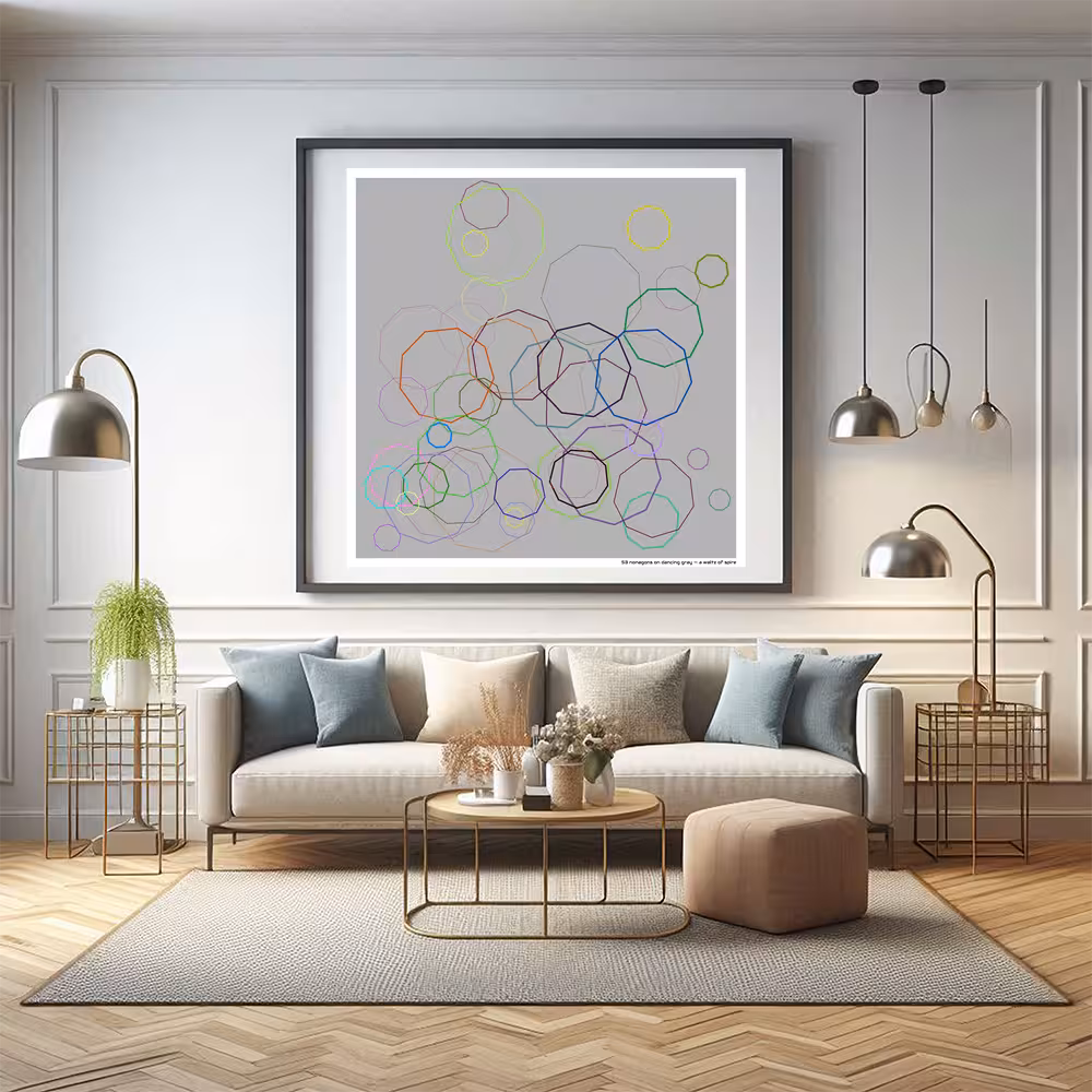 53 nonagons on dancing gray — a waltz of spire in room setting