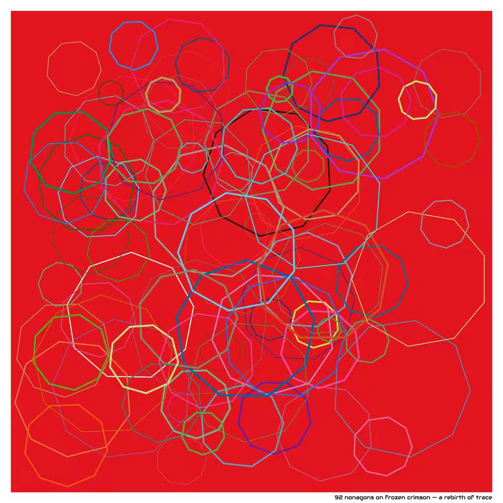 92 nonagons on frozen crimson — a rebirth of trace