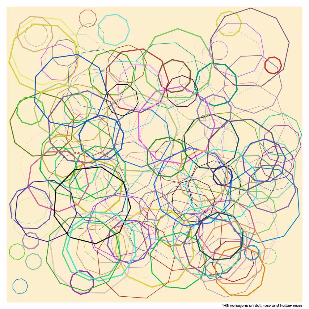 145 nonagons on dull rose and hollow moss