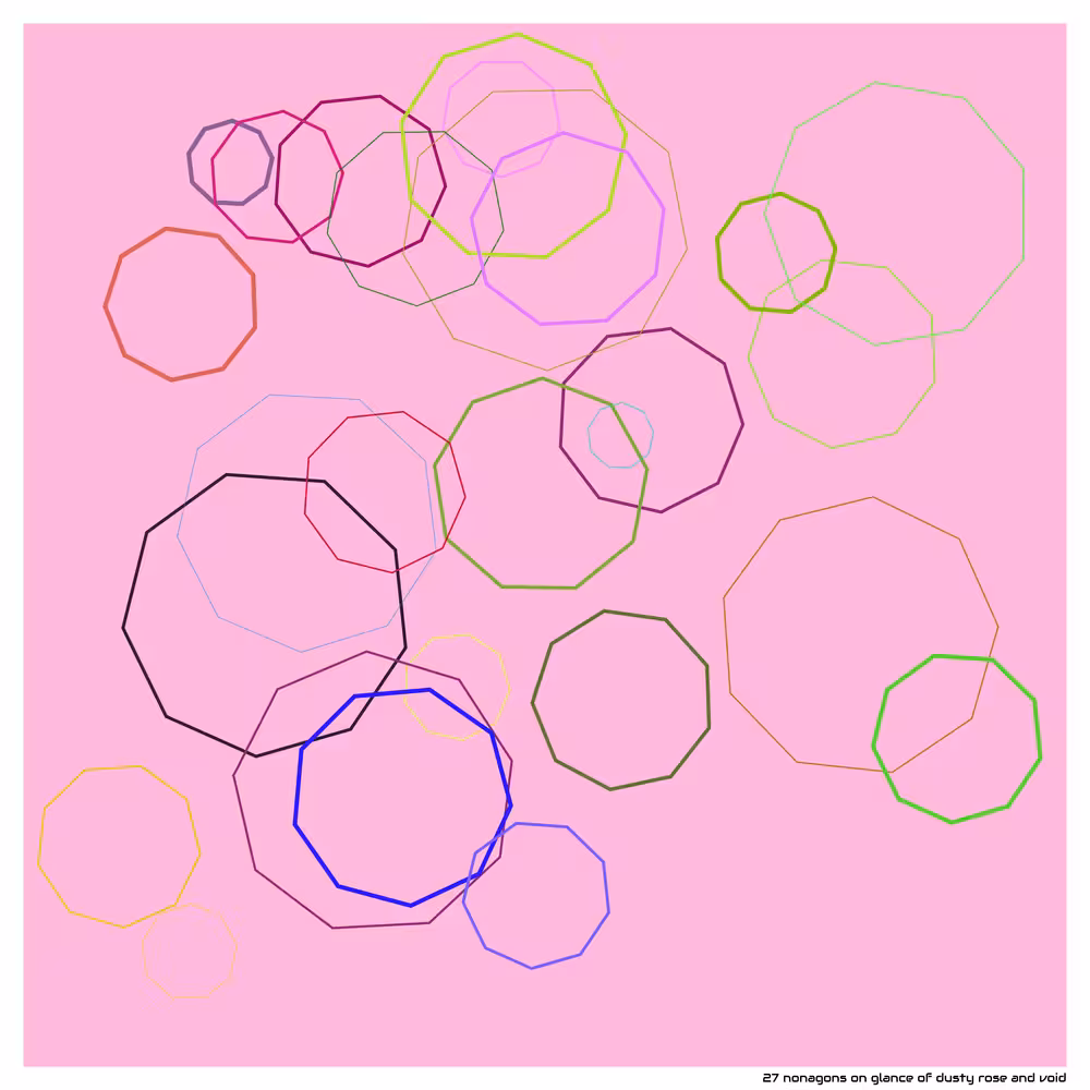 27 nonagons on glance of dusty rose and void