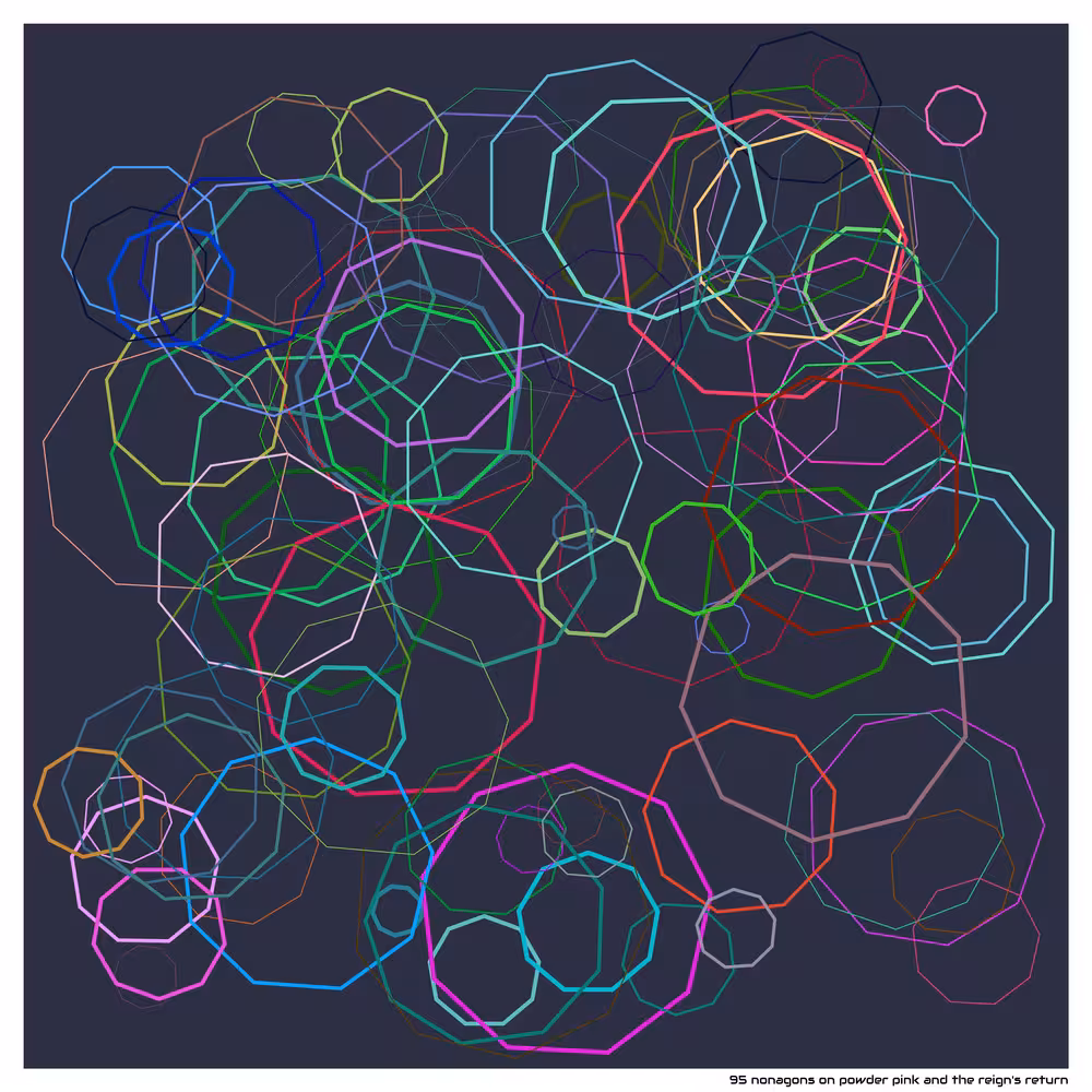 95 nonagons on powder pink and the reign's return