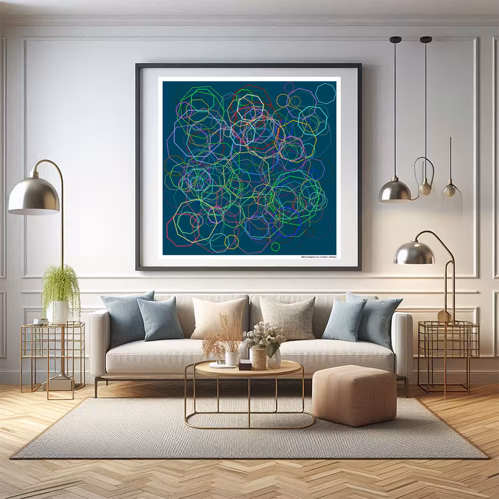 182 octagons on crimson melody in room setting