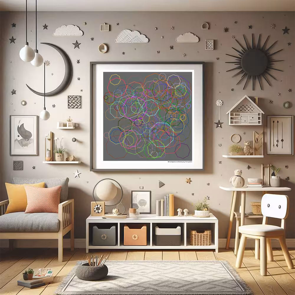 185 octagons on ethereal gray from garden in room setting