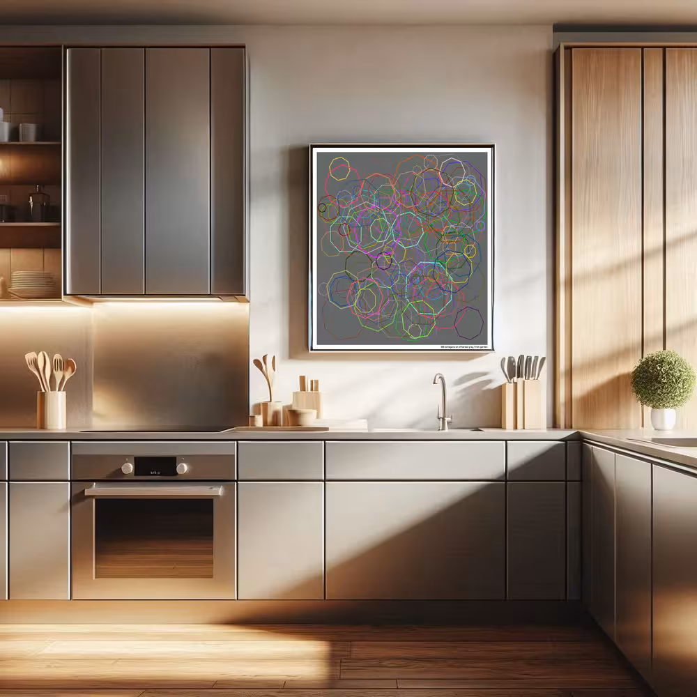 185 octagons on ethereal gray from garden in room setting