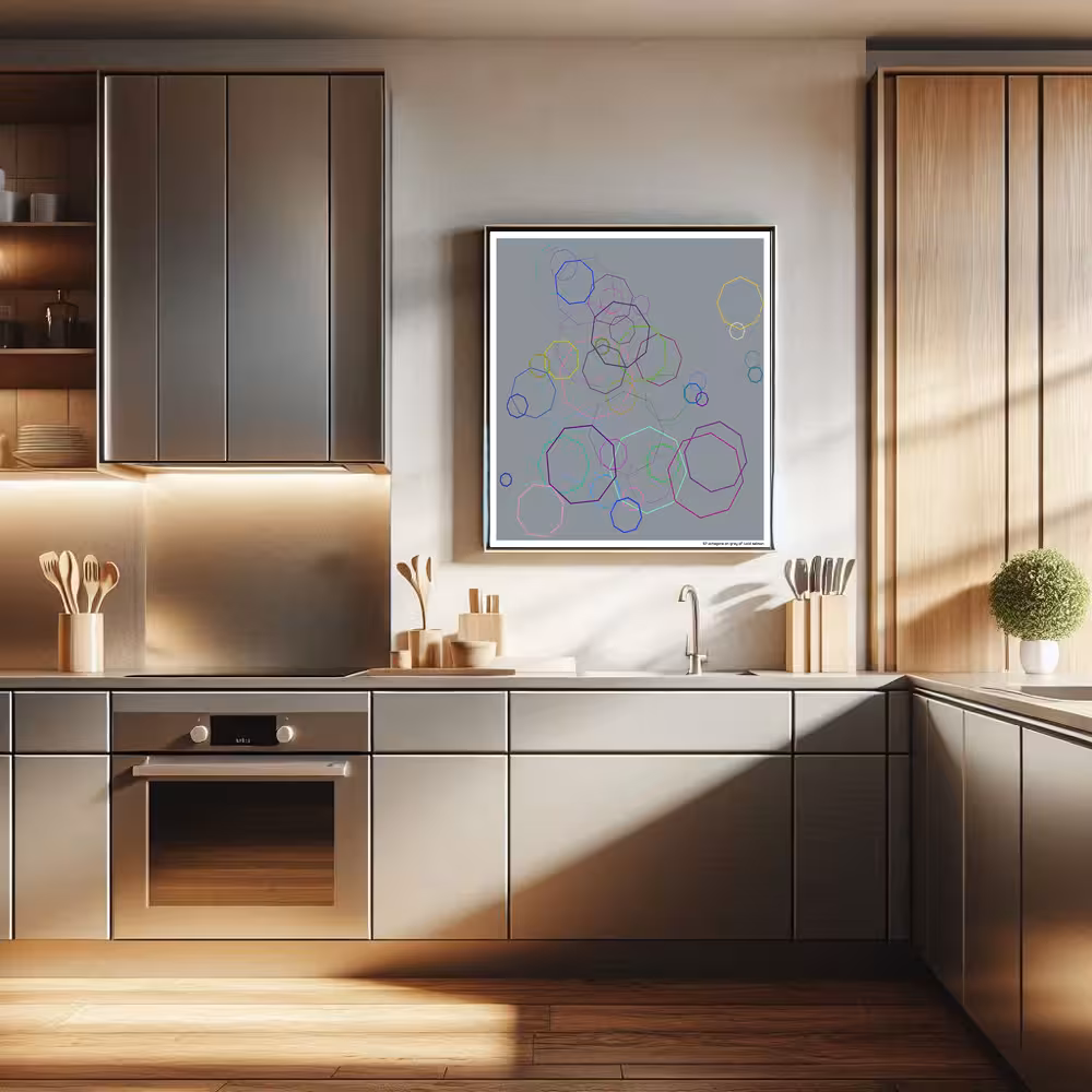 57 octagons on gray of lucid salmon in room setting